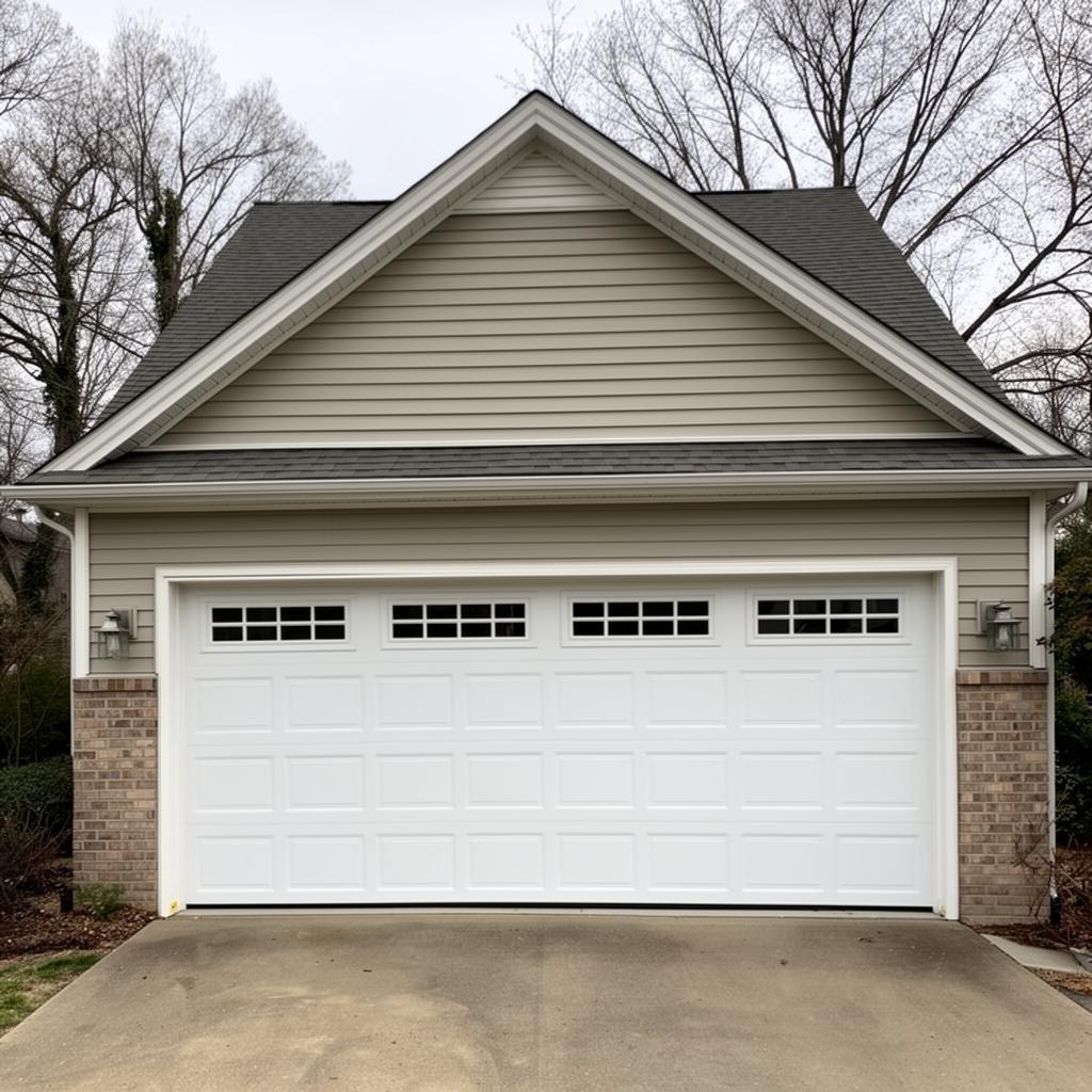 New black carriage-style garage door after installation